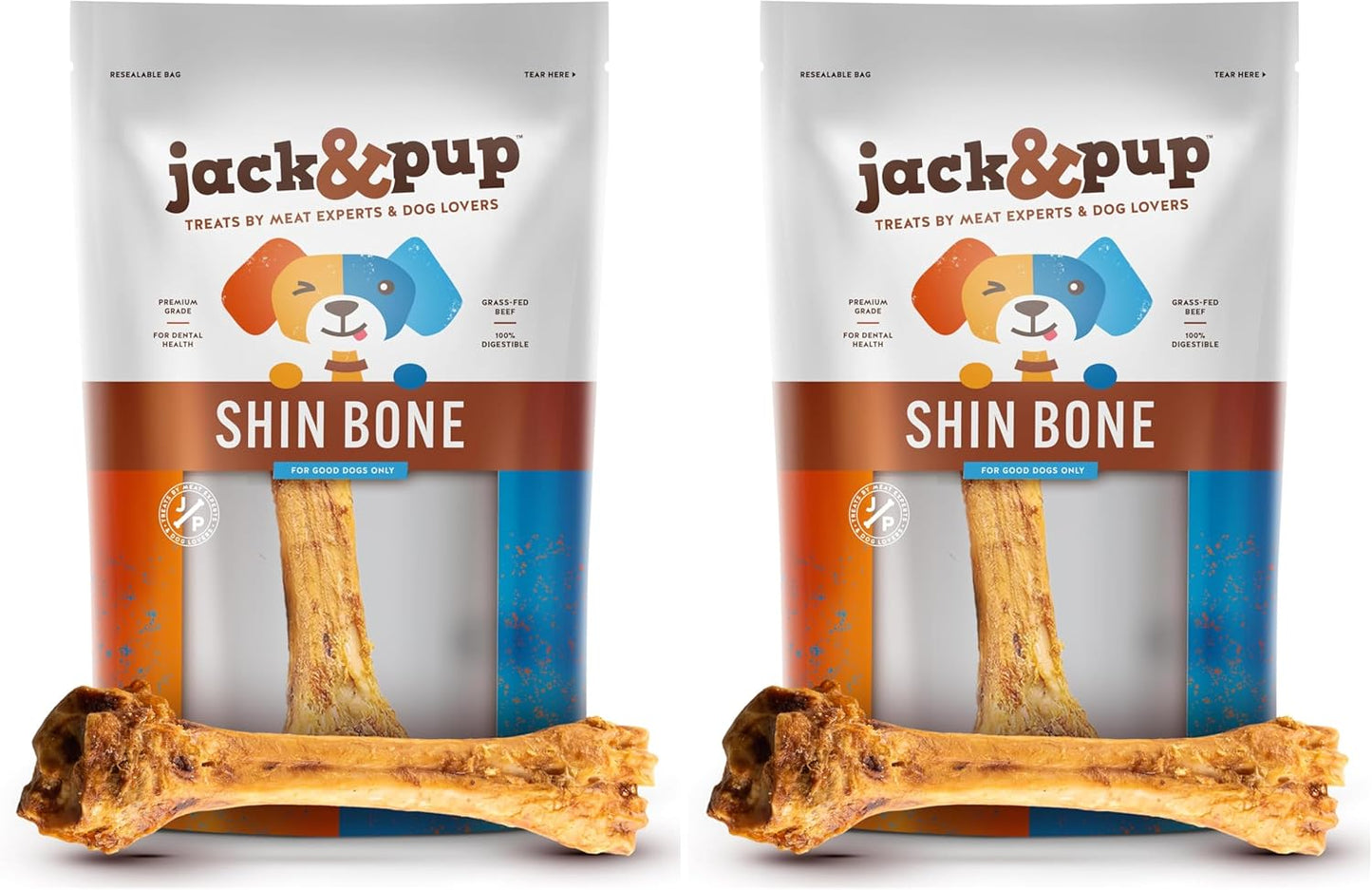 Jack&Pup 8-11” Shin Bones, Roasted Meaty Beef Bone for Dogs – Long Lasting Natural Dog Bones, Big Dog Bone for Large Dogs (2 Pack)