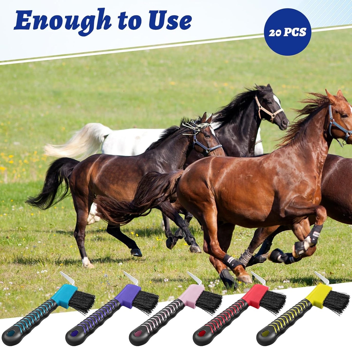Zhehao 20 Pieces Horse Hoof Pick Brush with Soft Rubber Handle Portable Hoof Pick with Brush, Random Colors
