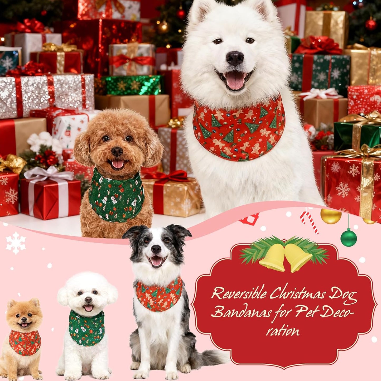 EXPAWLORER Christmas Dog Bandanas - 2 Pack Christmas Tree Snowman Dog Scarf Adjustable for Girl & Boy, Holiday Pet Bandana for Small Medium Large Breeds (Red Green, L)