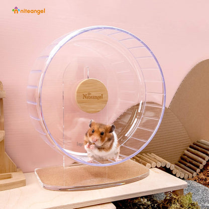 Niteangel Super-Silent Hamster Exercise Wheels - Quiet Spinner Hamster Running Wheels with Adjustable Stand for Hamsters Gerbils Mice Or Other Small Animals (M, Transparent)