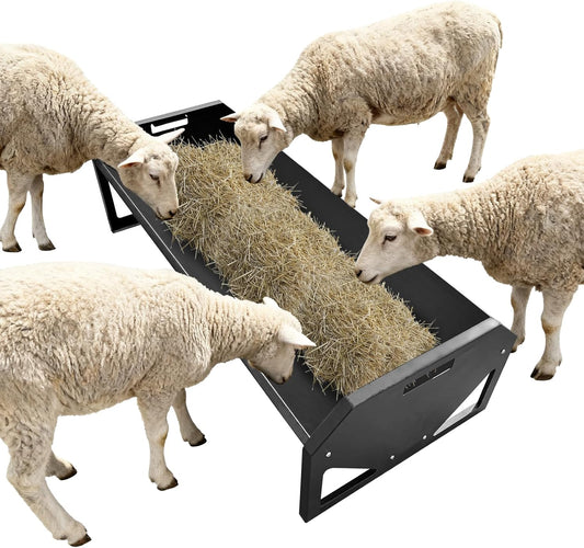 Heavy Duty 45" Steel Livestock Feeding Trough - 22 Gallon Large Capacity Feeder for Horses, Goats, Sheep, Cattle, Cows, Alpacas - Durable Hay & Water Trough for Barn or Stable Use - Black