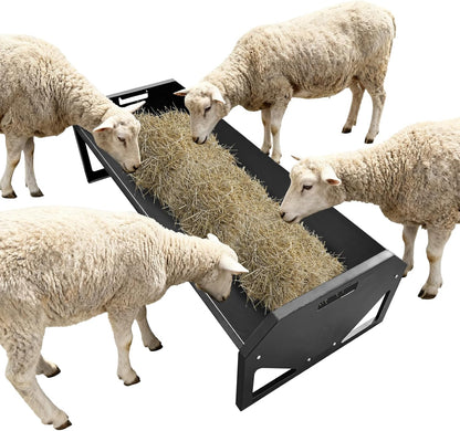 Heavy Duty 45" Steel Livestock Feeding Trough - 22 Gallon Large Capacity Feeder for Horses, Goats, Sheep, Cattle, Cows, Alpacas - Durable Hay & Water Trough for Barn or Stable Use - Black