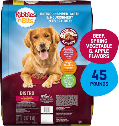 Kibbles 'n Bits Bistro Dry Dog Food, Oven Roasted Beef, Spring Vegetable & Apple Flavors for Adult Dogs, 45 lb. Bag