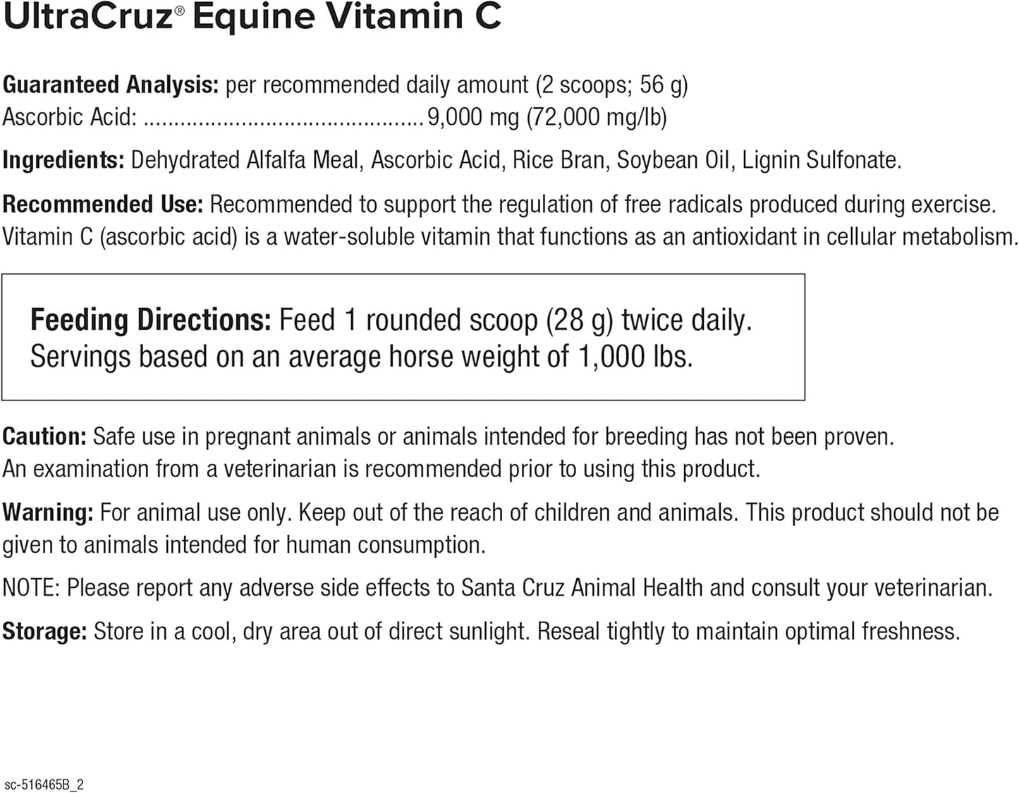 UltraCruz Equine Vitamin C (Ascorbic Acid) Supplement for Horses, 4 lb, Pellet (32 Day Supply),sc-516465 (Pack of 2)