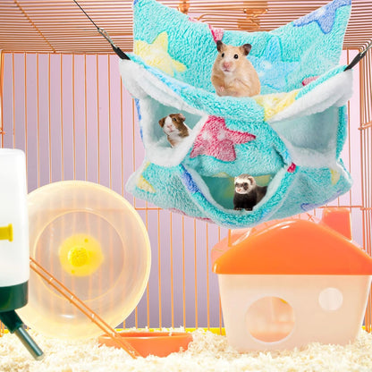 Sadnyy 6 Pieces Guinea Pig Rat Hammock Three Layer Ferret Bed Small Animal Hanging Pet Cage Hammock for Chinchilla Rat Sugar Glider Squirrel Reptiles(Fresh Pattern)