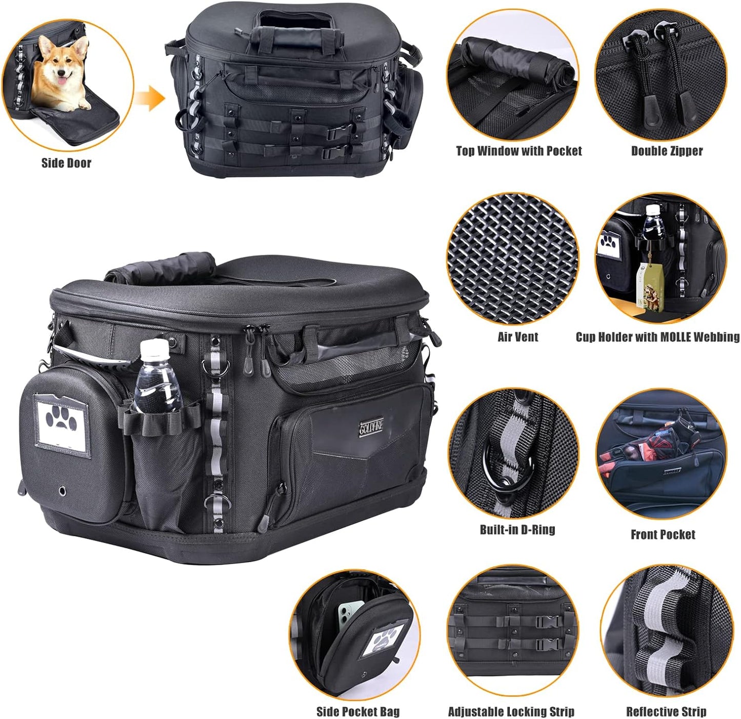 Dog Cat Carrier Crate Travel Bag + Driver Backrest Adjustable Quick Release Rider Backrest for Harley Road Glide Street Glide Electra Glide Road King