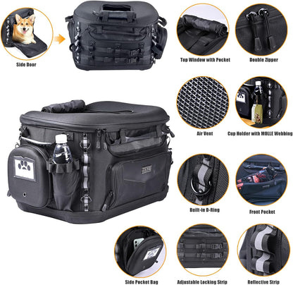 Dog Cat Carrier Crate Travel Bag + Driver Backrest Adjustable Quick Release Rider Backrest for Harley Road Glide Street Glide Electra Glide Road King