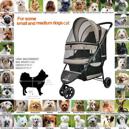 ROODO Escort 3 Wheel Dog Cat Pet Stroller for Small/Medium Dogs Cats Best Lightweight Foldable Portable Compact Jogger All Terrain Travel Pet Gear System Puppy Doggie Bunny Kitty Stroller(Grey)