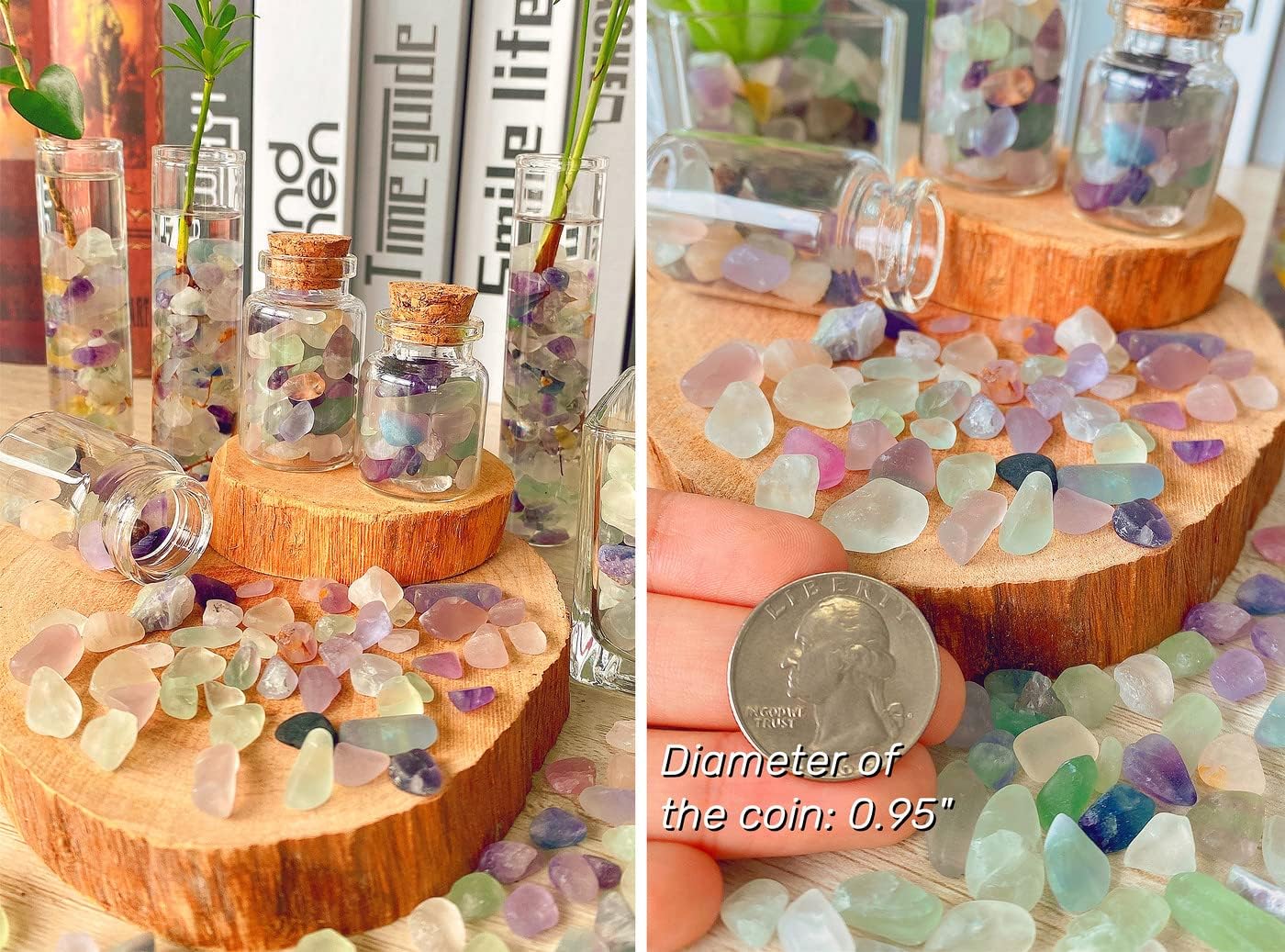 QINJIEJIE Fluorite Aquarium Gravel Rocks Decor Polished Tumbled Stones Chips Stone Crushed Healing Crystal Quartz Gemstone Bulk for Vase Filler Fish Tank Pea Gravel Fountain Potted 0.55lbs