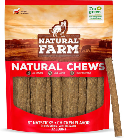 Natural Farm Quick Chicken Chewy Sticks (32-Pack), Low Calorie, Delicious Crunchy Dog Treats with Collagen, High Protein, Great for Small & Medium Dogs