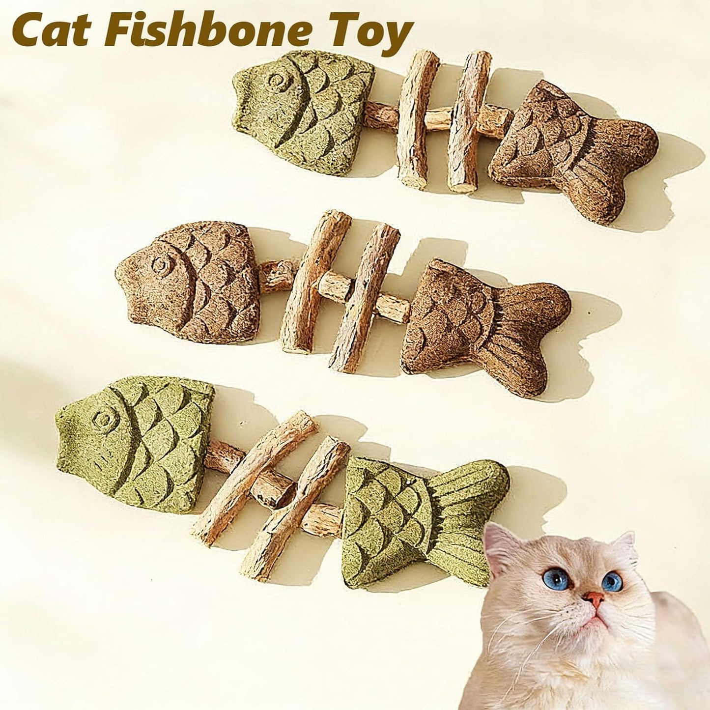 Purrident - Fix Cat Dental Health, Natural Dental Chew for Cats, Fishbone Shape Cat Teething Toy with Catnip, Durable Feline Tooth Care Tool for Indoor & Adult Cats (3PCS-D)