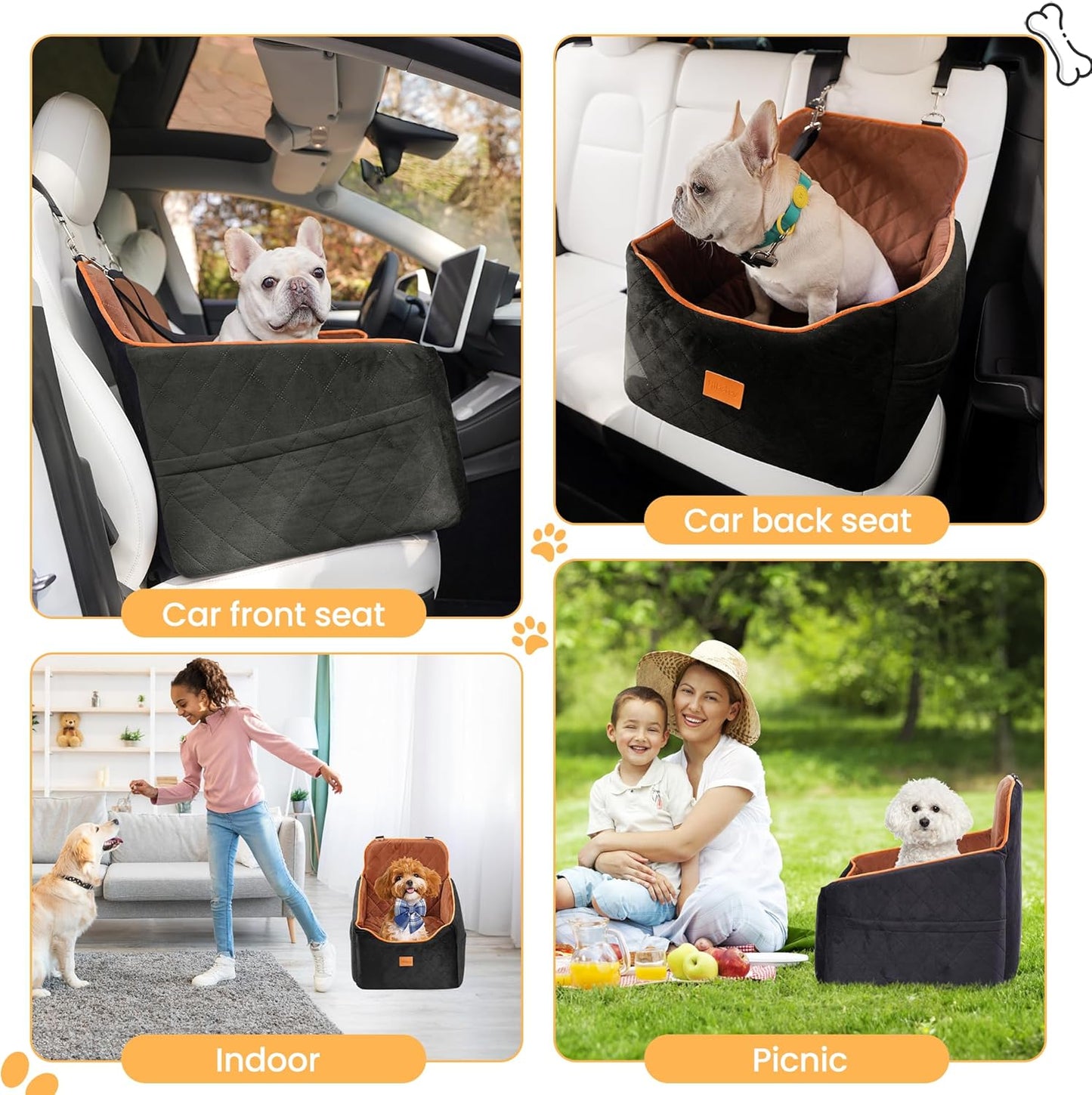 Dog Car Seat for Small Dog with Washable Mat, Memory Foam Booster Seat for Dogs Under 30lb, Elevated Pet Seat with Pockets, Anti-Slip Bed for Car, Perfect for Front & Back Seats with Safety Leash