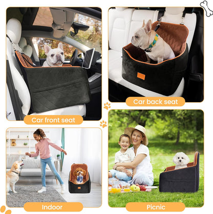 Dog Car Seat for Small Dog with Washable Mat, Memory Foam Booster Seat for Dogs Under 30lb, Elevated Pet Seat with Pockets, Anti-Slip Bed for Car, Perfect for Front & Back Seats with Safety Leash