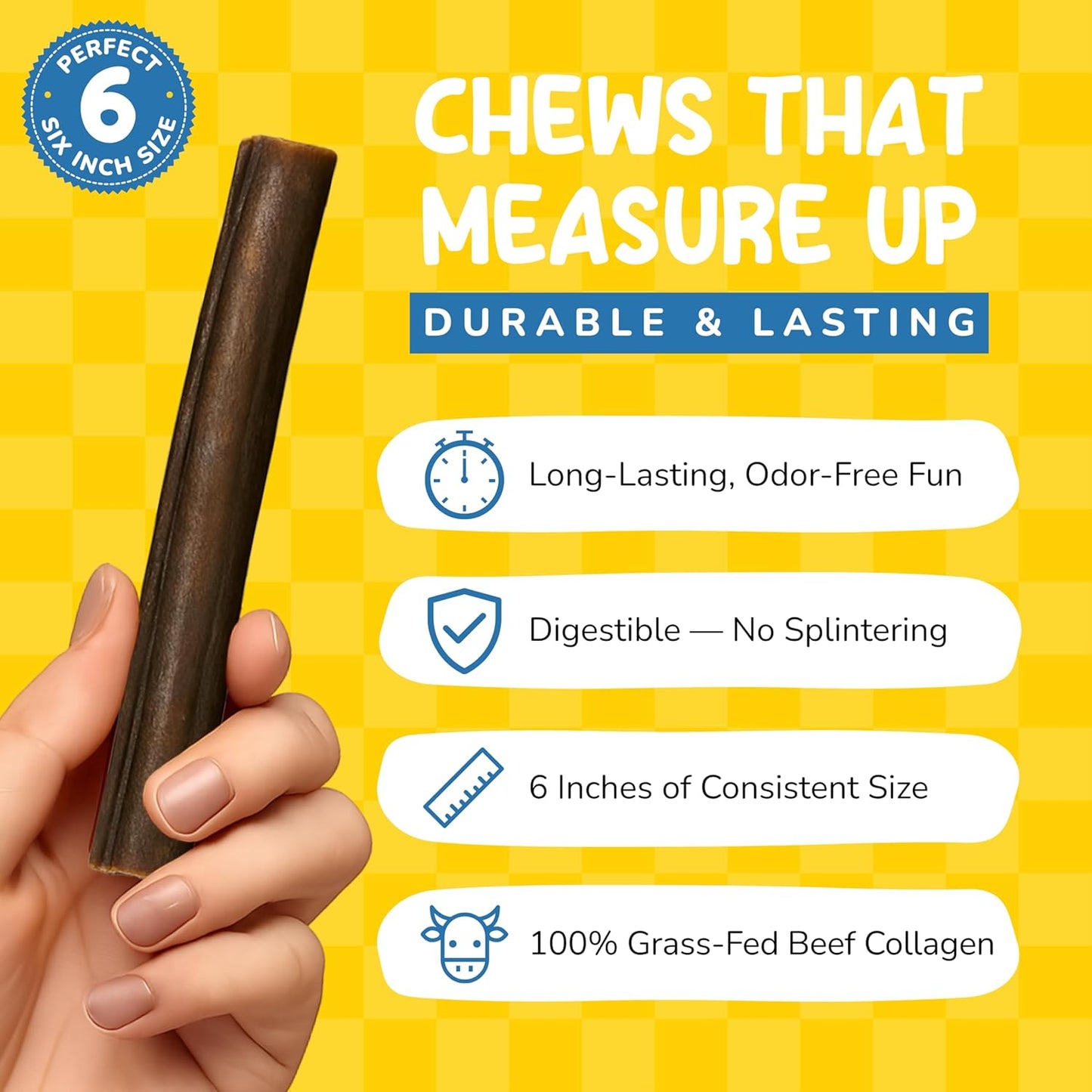 CHARLEY & ME Premium Collagen Sticks for Dogs - Long Lasting Dog Treats, Free Dog Chew Sticks - Hip & Joint Support, Healthy Skin, Shiny Coat - 100% Natural Beef - 6 Inches (Pack of 12)