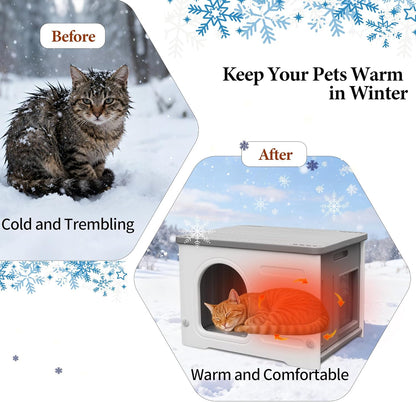 Insulated Cat House Outdoor Weatherpoof Plastic Cats Houses with Escape Door Indoor Waterproof Feral/Pet Cat Shelter Outside for Puppy, Rabbit for Winter