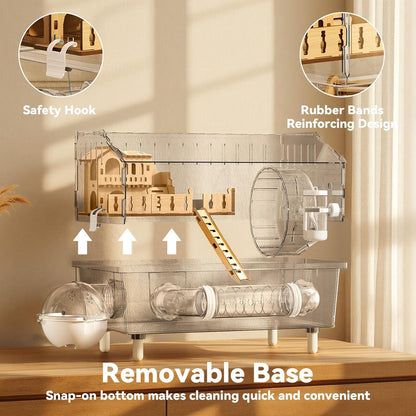 9-in-1 Acrylic Hamster Cage, Clear Dwarf Hamster Cage, with Tubes and All Accessories, 2-Tier Mouse Habitat, Easy to Clean, Suitable for Small Pets