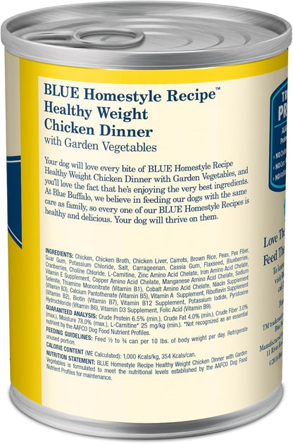 Blue Buffalo Homestyle Recipe Natural Adult Healthy Weight Wet Dog Food, Chicken 12.5-oz can (Pack of 12)