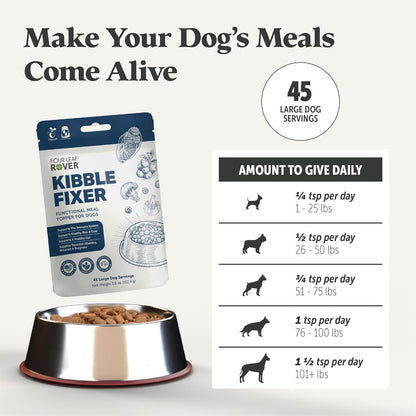FOUR LEAF ROVER Kibble Fixer - Freeze-Dried Dog Food Topper with Dog Probiotics and Digestive Enzymes - Supports Healthy Digestion and Immune Systems