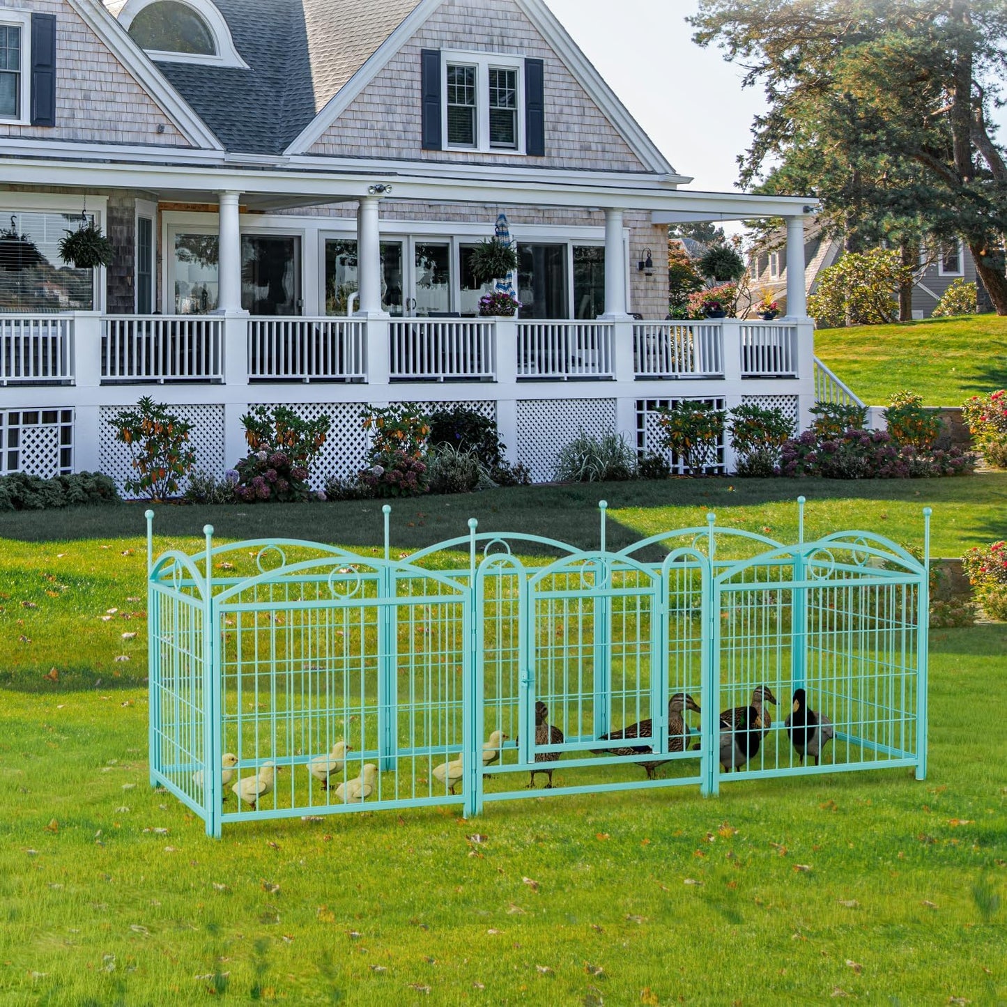 Dog Playpen Indoor 24 Inch 8 Panels Metal Dog Pen Pet Dog Fence Outdoor Exercise Pen with Doors Blue Rust-Resistant & Stable Indoor Outdoor Durable