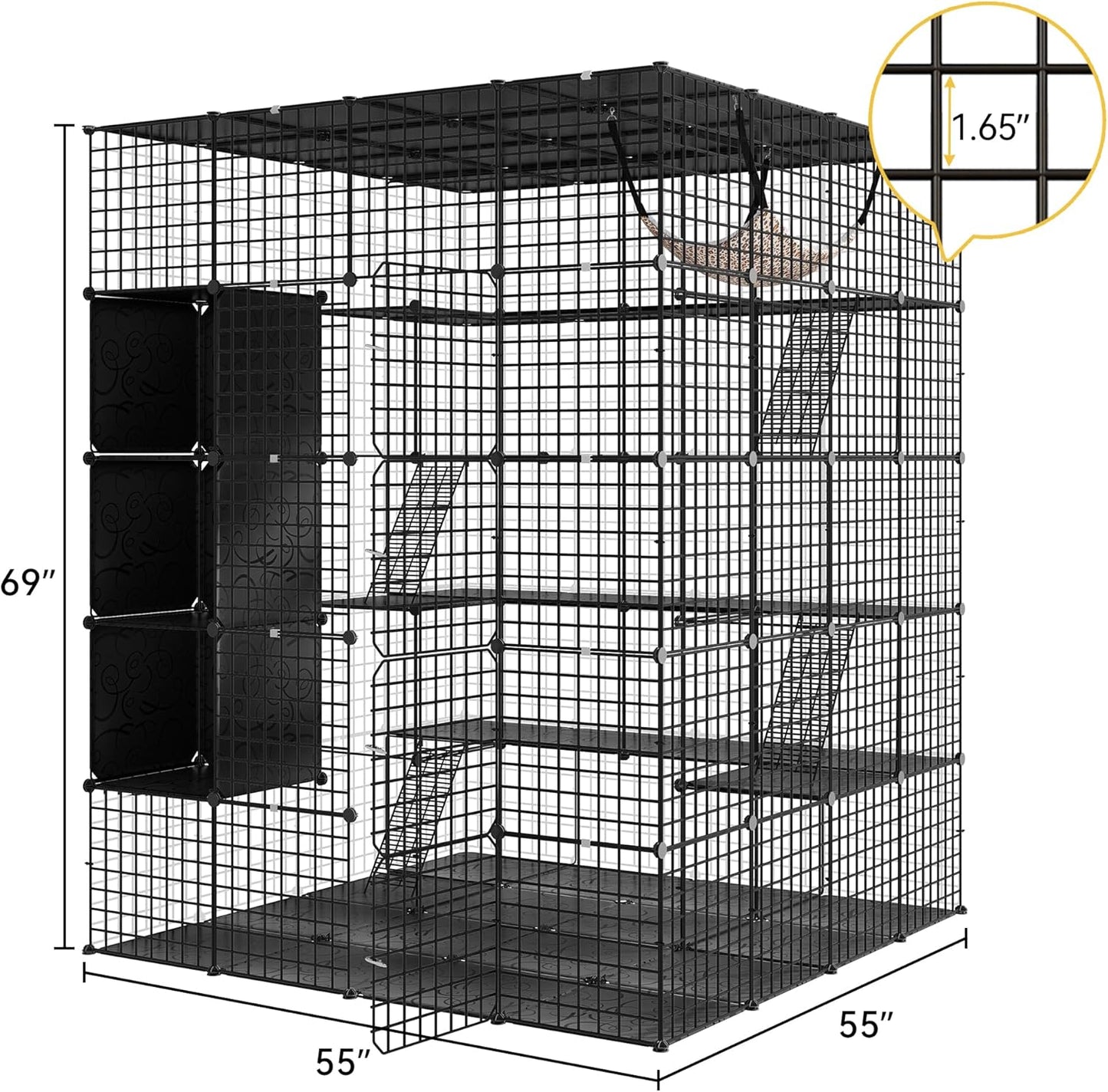 DWVO 5 Tier Large Cat Cage Indoor: Kitten Enclosure DIY Playpen Catio with Large Hammock for 1-4 Cats