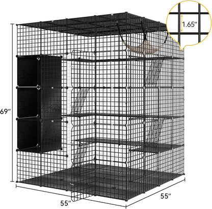 DWVO 5 Tier Large Cat Cage Indoor: Kitten Enclosure DIY Playpen Catio with Large Hammock for 1-4 Cats