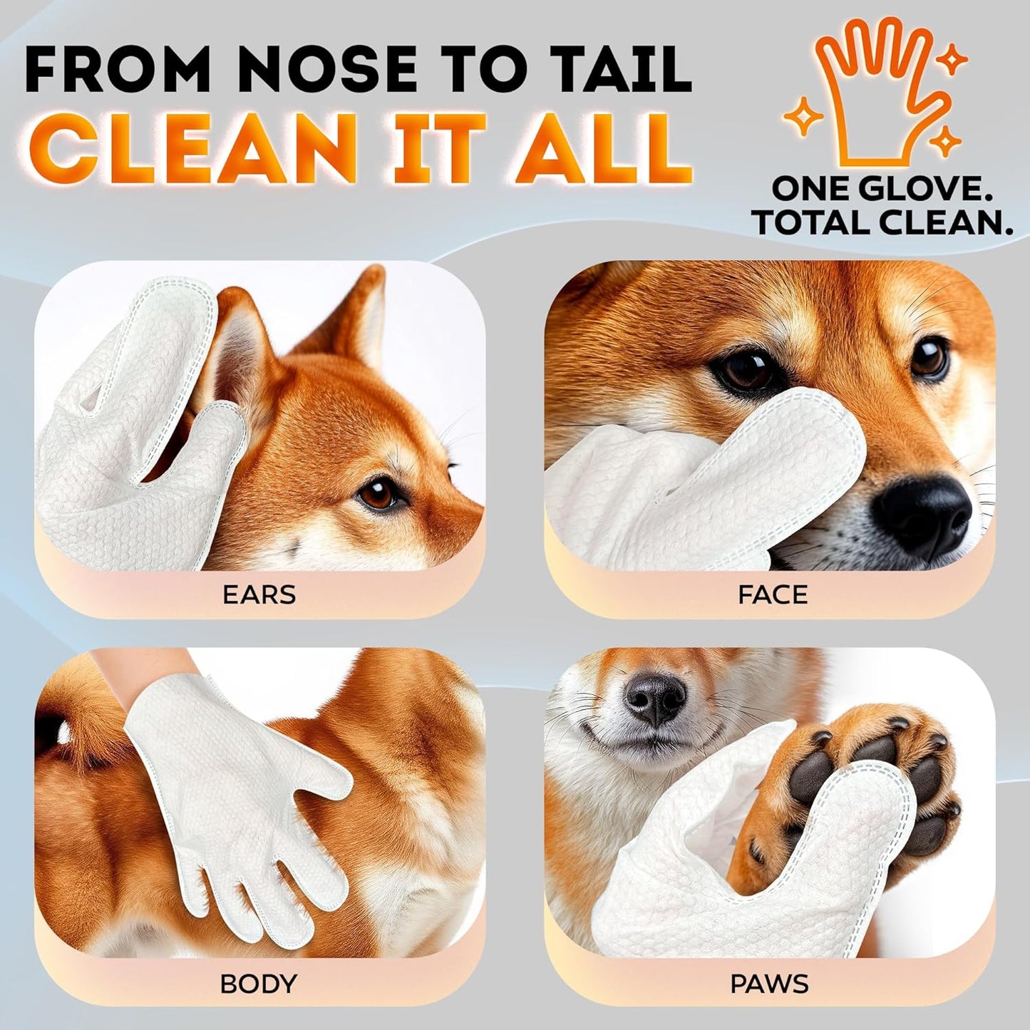 2026 New – Pet Cleaning Glove Wipes for Dogs & Cats – Wet Deodorizing Grooming Gloves for Paws, Body, Ears, Face & Coat – Hypoallergenic Hydrating Lavender Scent – Daily Care & Travel Use – 18 Count