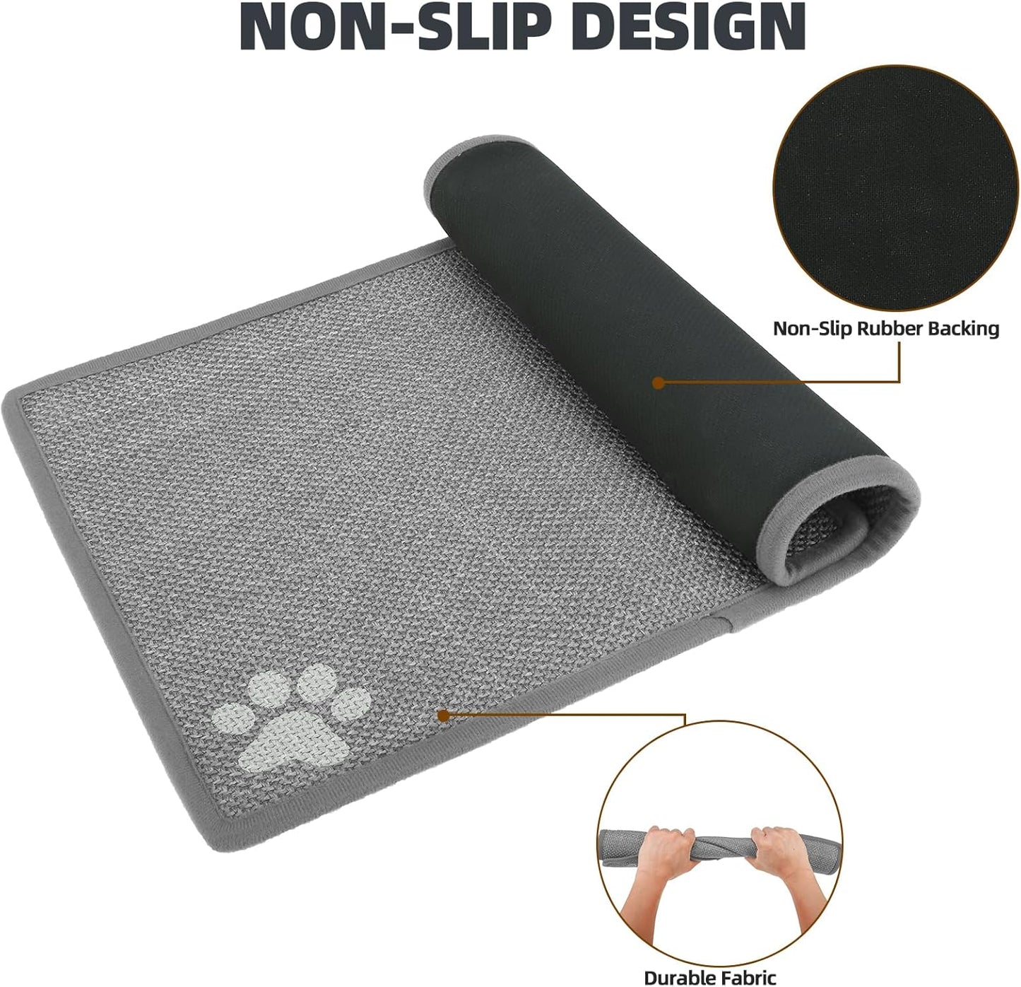 PUPTECK Dog Food Mat, Absorbent Pet Cat Feeding Mat for Food and Water Bowls, Anti-Slip Dog Placemat for Floors Waterproof, Pet Supplies Accessories, Grey Paw S