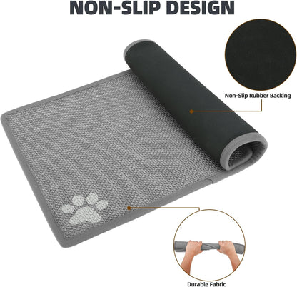 PUPTECK Dog Food Mat, Absorbent Pet Cat Feeding Mat for Food and Water Bowls, Anti-Slip Dog Placemat for Floors Waterproof, Pet Supplies Accessories, Grey Paw S