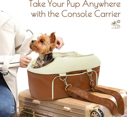 Dog Car Seat for Small Dogs, Washable Dogs Bed with Non-Slip Base, Waterproof Dog Booster Seat for Car with Storage Pockets, Pet Carseat Puppy Travel Carrier Bed (Brown)