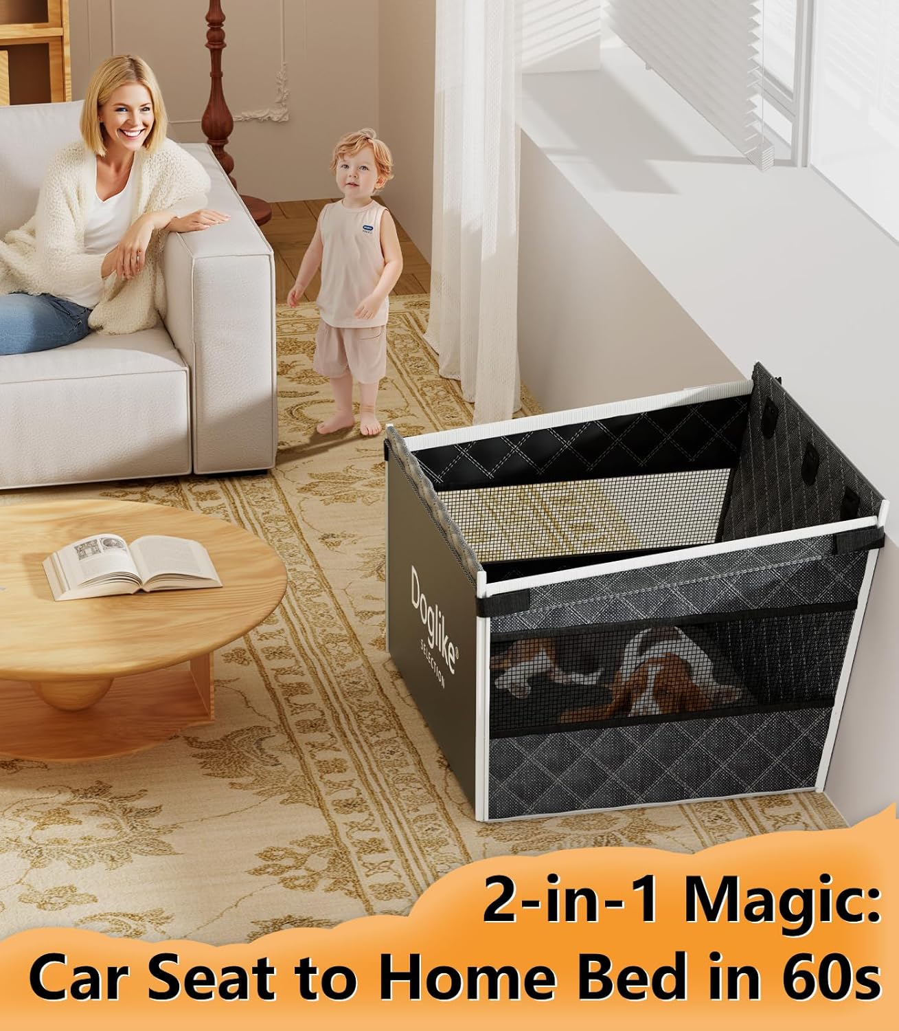 Doglike Dog Car Seat with Removable Cushion for Medium Dogs (30-60lbs) - 7-Layer Waterproof Hard Bottom Back Seat Extender, Spacious Pet Car Seat for SUV/Truck/Home, 2025 Upgraded