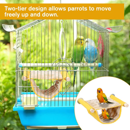 Bird Hammock,Bird Bed for Cage, Winter Warm Bird Nest Bed, Parrot Hanging Hammock Snuggle Hut, Double Layer Cage Perch for Parakeet Budgies Cockatiels Lovebird Finch Hamster Chinchilla
