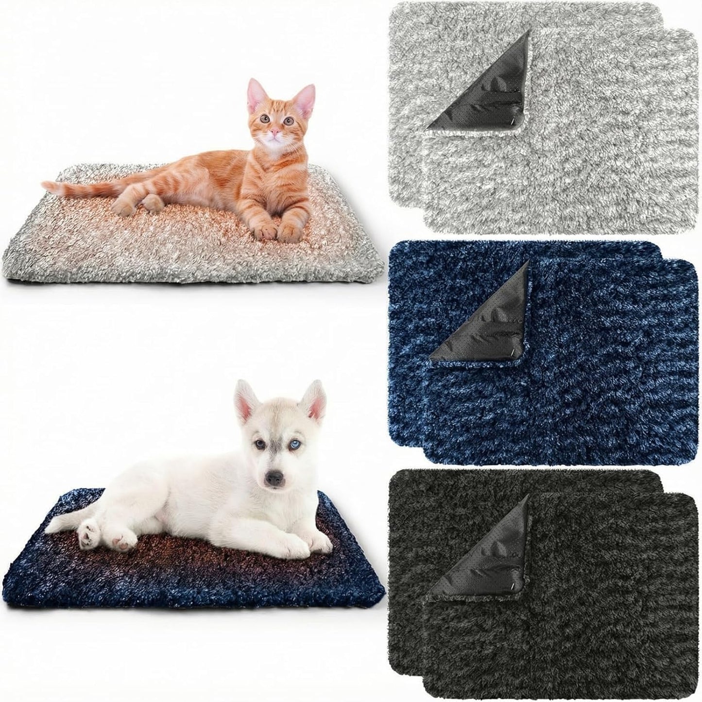6 Pack Self Warming Cat Pads,19 x 28 Inch Self Heating Dog Cat Mats Extra Warm Thermal Pet Bed Washable Pet Crate Mat Blanket Removable Cover Non Slip for Indoor Outdoor (Grey,Black,Blue)