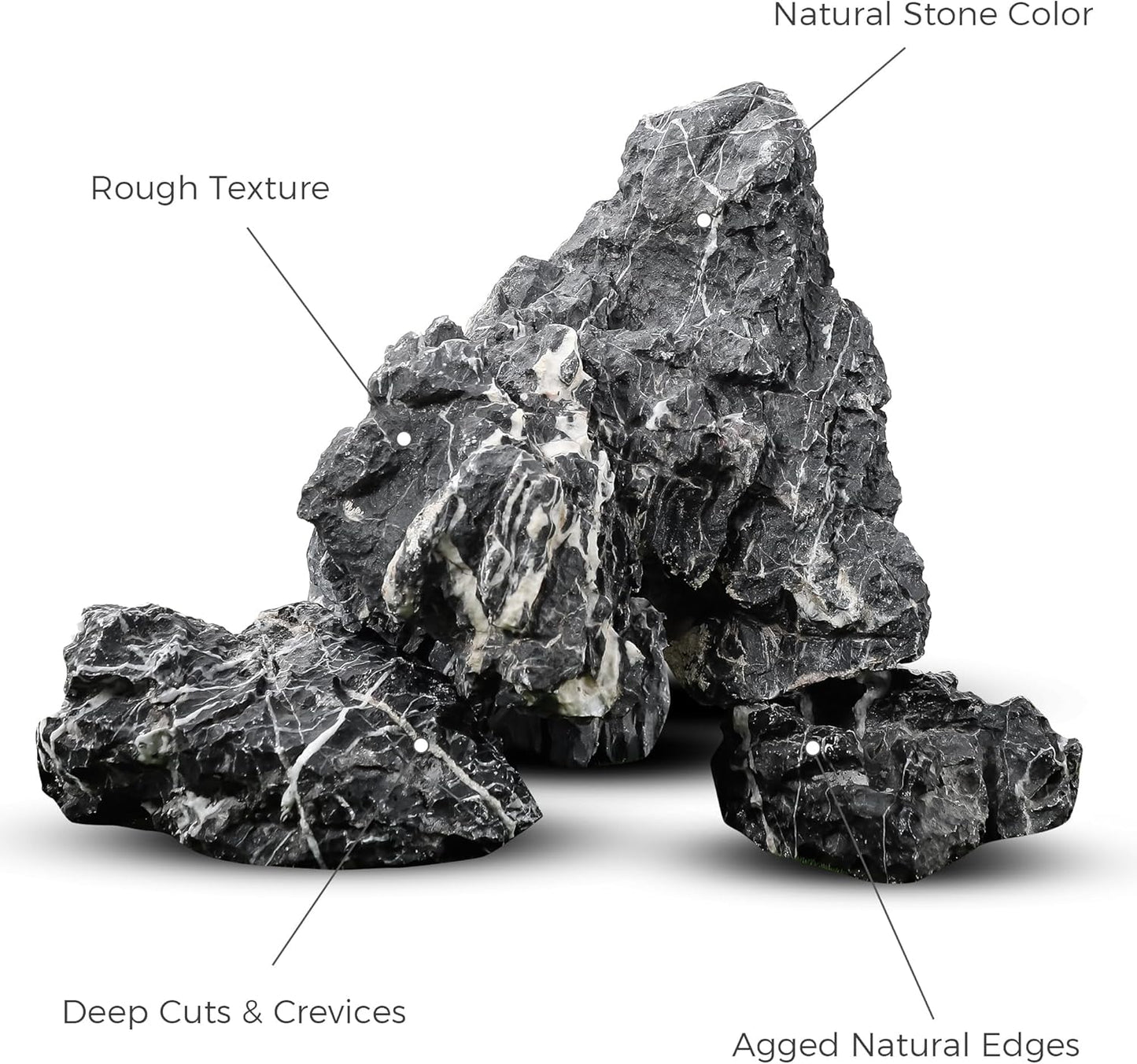 Aquarium Rocks & Driftwood Decor Kit, 2-8 Inches Natural Seiryu Stone 4 PCS for Aquascaping, 6-10 Inches Natural Driftwood 2 PCS for Fish Tank Decoration, Reptile and Amphibian Enclosures