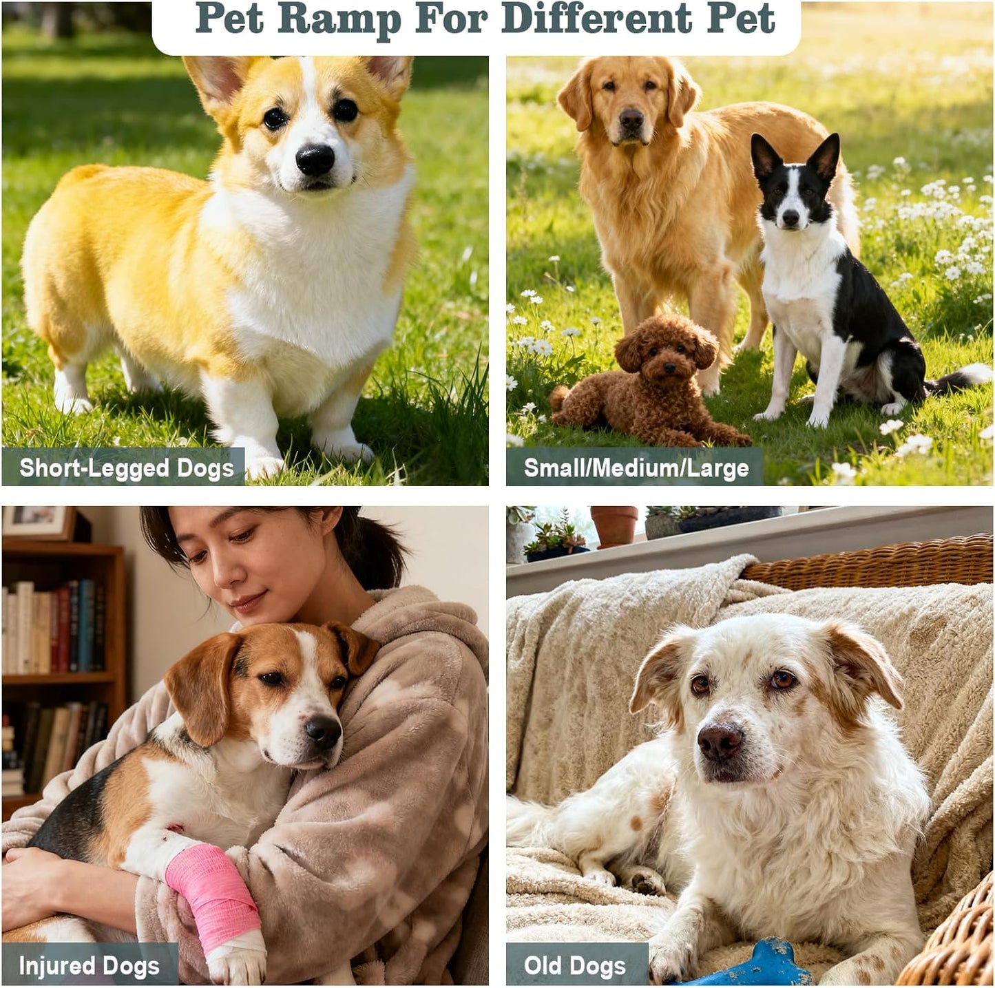 Dog Ramp with Adjustable Height, 31.5" Pet Ramp for Bed, Couch, Car, Small to Large Dogs, Non-Slip Surface, Portable & Lightweight