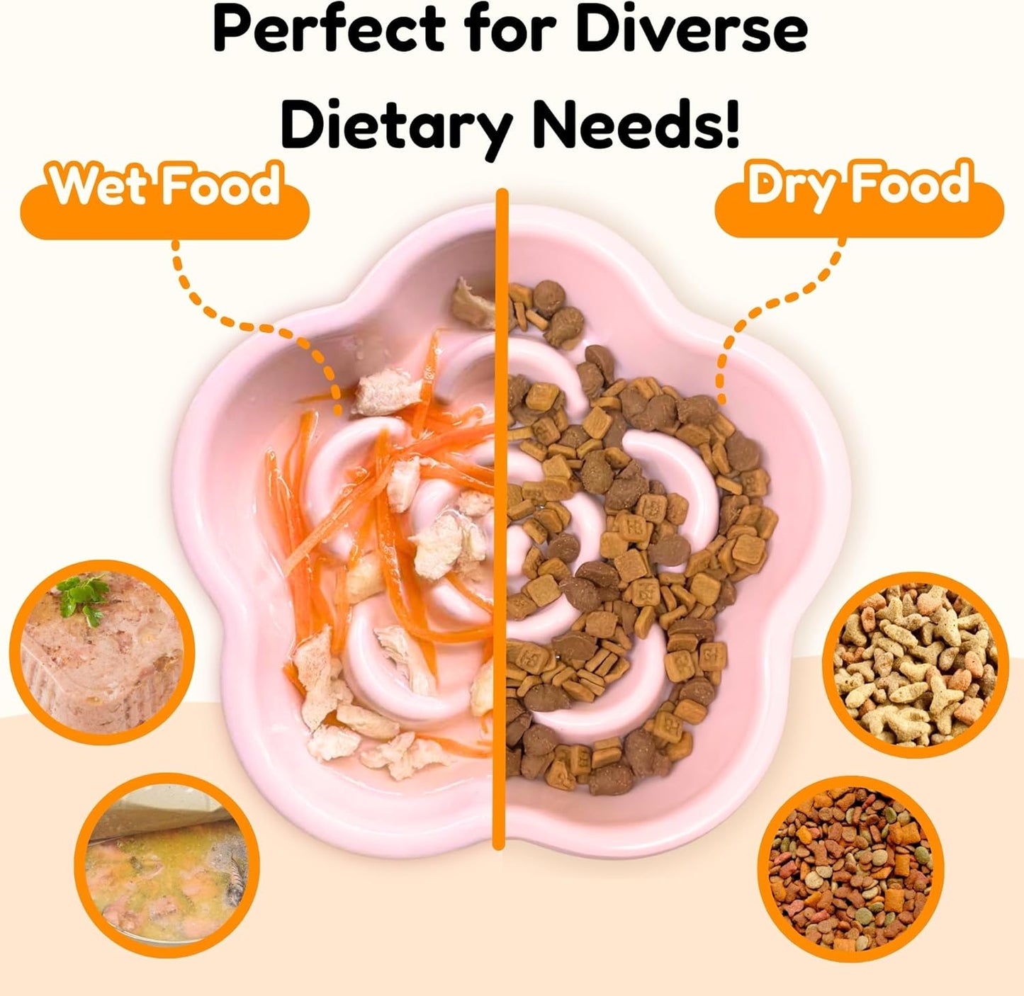 Detachable Slow Feeder Cat Bowl, Unbreakable Elevated Cat Bowls - Heavy Weighted, Tilted Raised Slow Feeder, Non-Slip Small Dogs Slow Feeders Bowl, Dry & Wet Food, Whisker Friendly (Pink, 5.8"