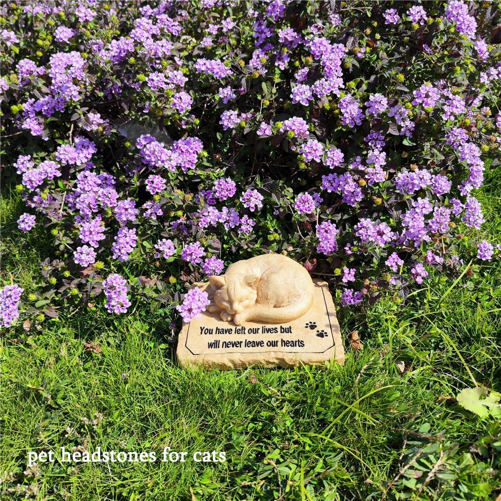 Cat Memorial Stones Grave Markers with A Sleeping Cat Statue on The Top - Cat Garden Stones Grave Stones Cemetery Markers Sympathy Cat Memorial Gifts Loss Gifts Outdoors, 8.5"x7"x3.5"