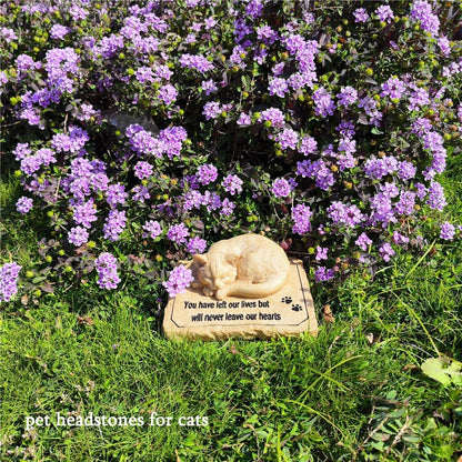 Cat Memorial Stones Grave Markers with A Sleeping Cat Statue on The Top - Cat Garden Stones Grave Stones Cemetery Markers Sympathy Cat Memorial Gifts Loss Gifts Outdoors, 8.5"x7"x3.5"