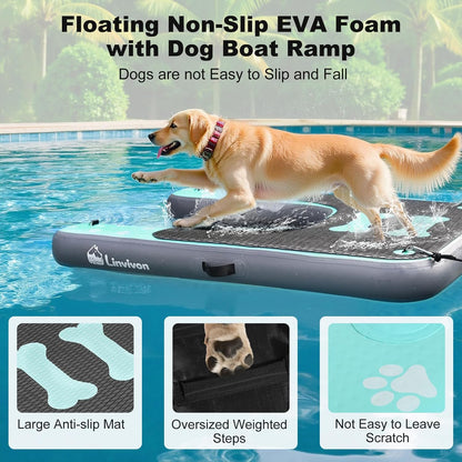 Inflatable Dog Boat Ramp for Dogs Up to 240 lbs, Inflatable Dock Floating Platform with Anti-Slip EVA Foam Safe & Easy Water Access, Dog Ramp for Boat, Pools, Lakes, Boats, Docks, Green
