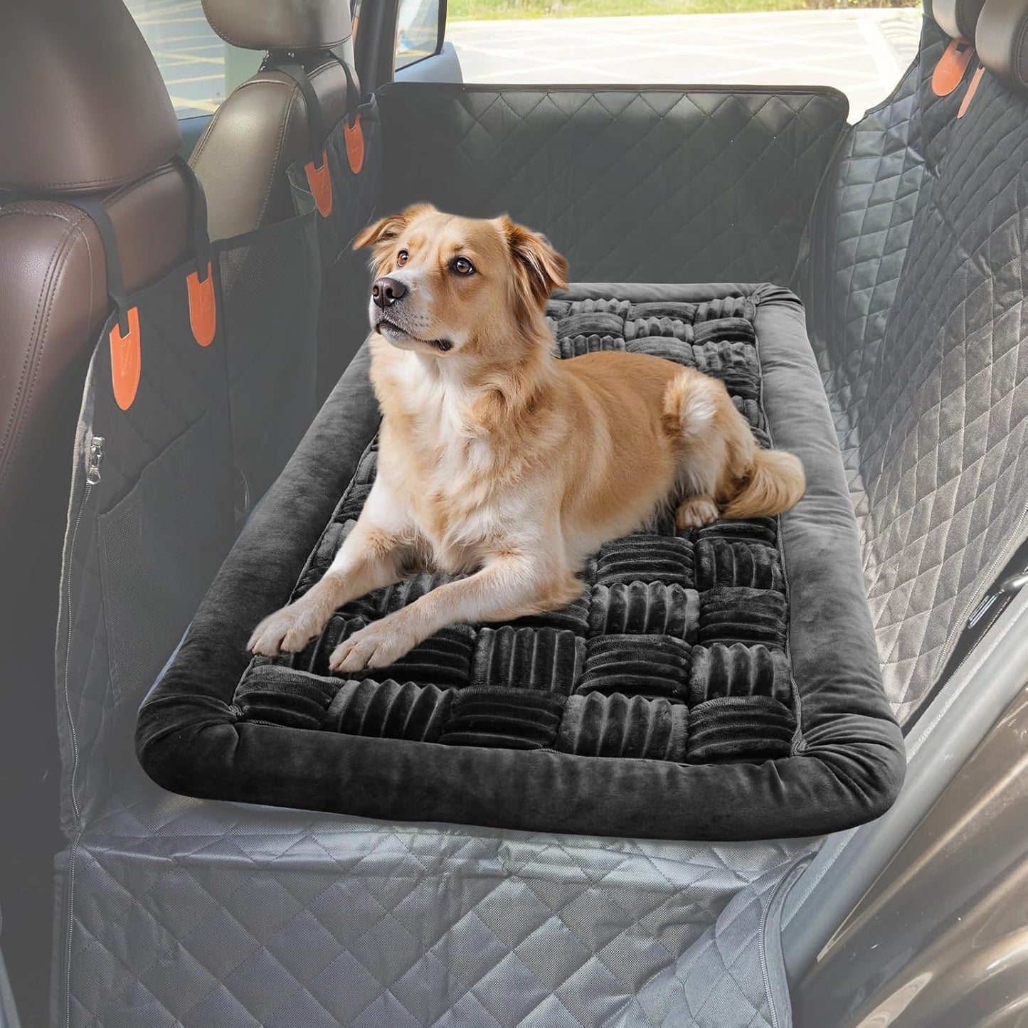 Backseat Pet Bed Mat, Dog Bed for Cars, Fit for Backseat Extenders, Car Seat Protector, Nonslip Soft Durable for Cars (Dark Gray, 24.5" x 51")