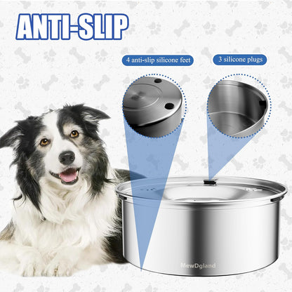 Dog Water Bowl Dispenser, No Spill Water Bowls for Dogs & Slow Feeder Stainless Steel Dog Bowl - Anti-Slip Pet Water Bowl Dispenser for Messy Drinkers
