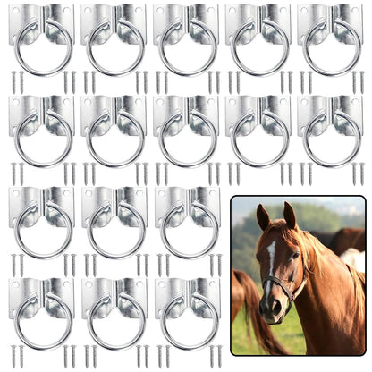 16 Pack Cross Tie Ring for Horse, Block Tie Ring with Screws, Wall Mount Horse Tie Ring, Stainless Steel Hitching Ring Tie Down Hooks Horse Barn Supplies for Livestock Stable Stall Racetrack