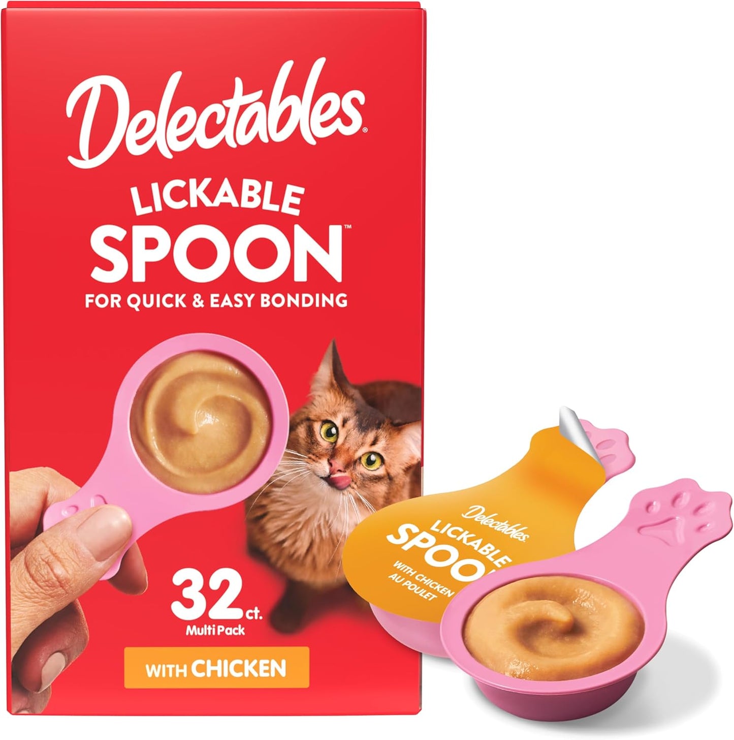 Delectables Lickable Spoon Handheld Wet Cat Treats Made with Real Chicken, Quick & Easy Creamy Puree, Mess Free, Grain-Free, No Added Fillers, No by-Products, No Added Preservatives, Chicken 32ct