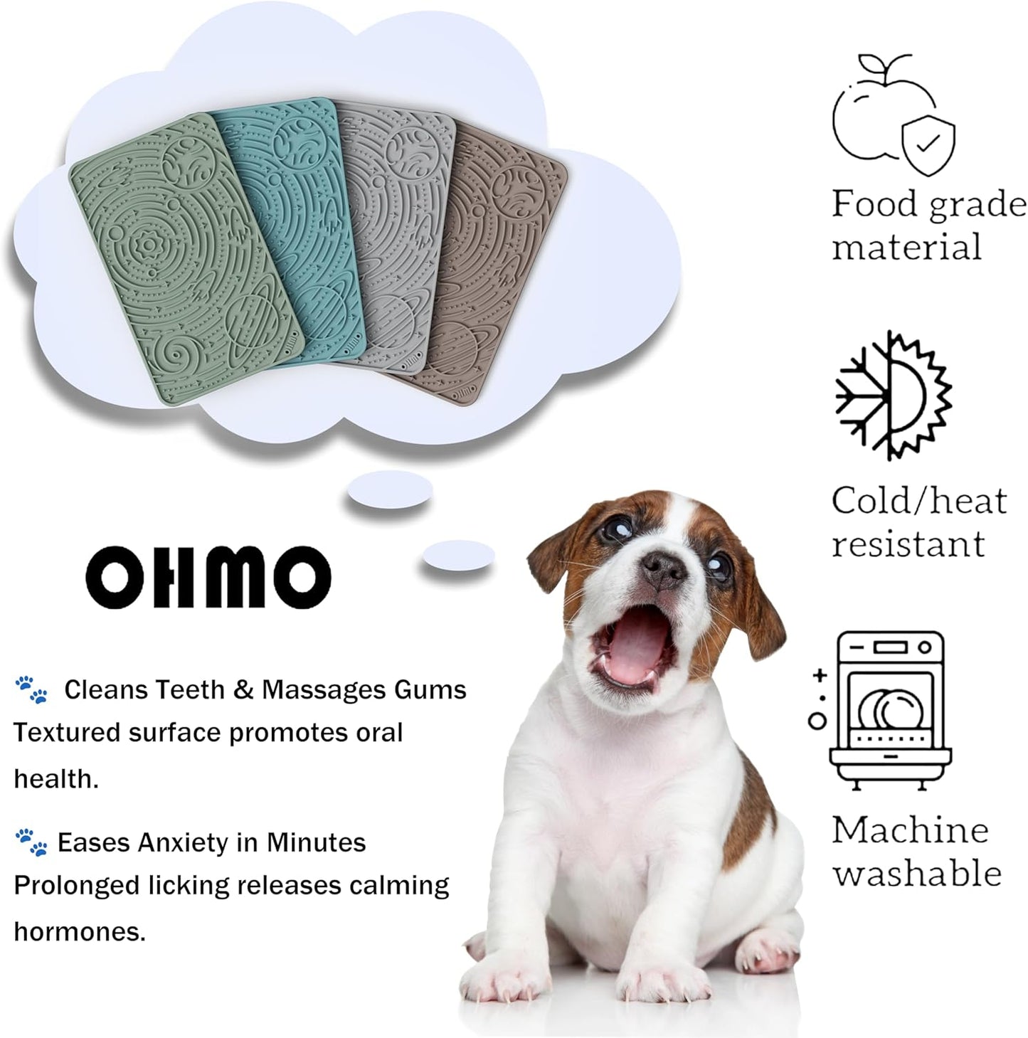OHMO Lick Mat for Dogs & Cats - Large Size 9.8"×5.9" (2pcs, Blue+Green) - Space Star Design Slow Feeder with Suction Cups, Keep Them Busy & Anxiety Relief, Easy Clean Enrichment Accessories