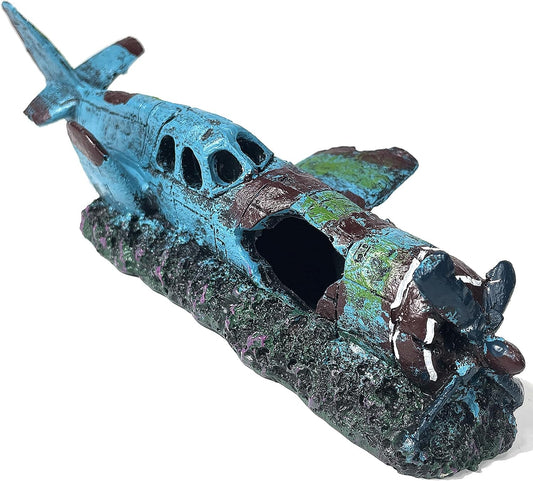 Fighter Vintage Airplane Ruins – Hiding Place for Betta,Shrimp,Goldfish & Reptiles,Submarine Landscape Shelter Cave Hideouts Aquarium Accessories Small Fish Tank Decor for 2-10 Gallon Tank