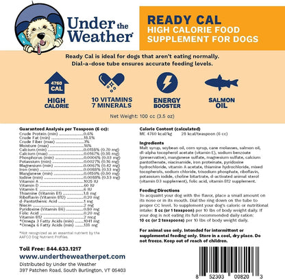 Under the Weather Pet | Ready Cal for Dogs 100cc | High Calorie Supplement | Dog Weight Gainer and High Calorie Booster | 10 Vitamins, 7 Minerals & Omega Fatty Acids (2 Pack)