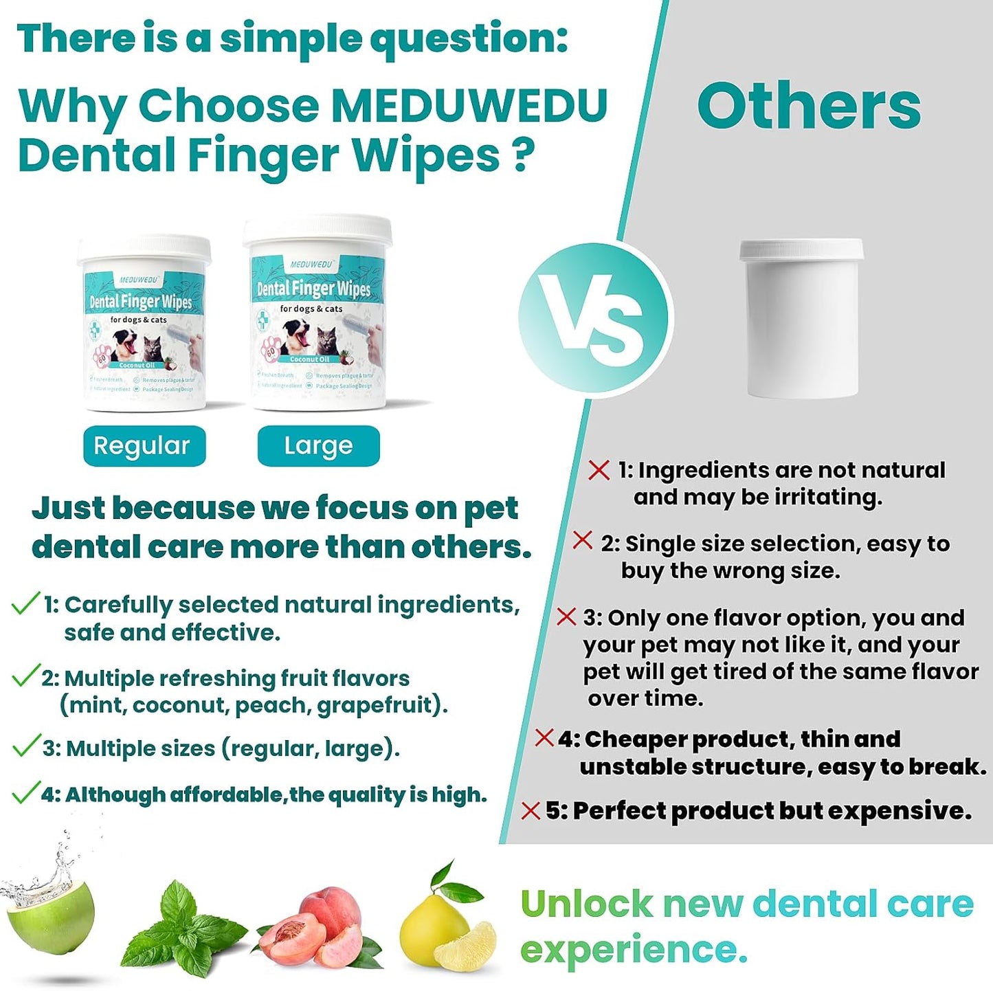 Dental Care Finger Wipes 60 Counts,Teeth Cleaning Finger Wipes for Dogs & Cats,Reduces Plaque & Freshens Breath, Mint Scent