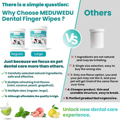 Dental Care Finger Wipes 60 Counts,Teeth Cleaning Finger Wipes for Dogs & Cats,Reduces Plaque & Freshens Breath, Mint Scent