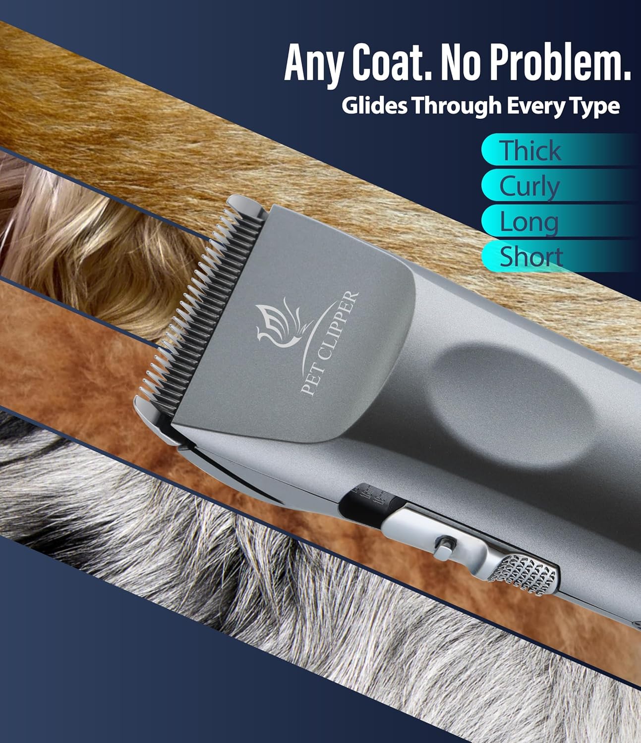Professional Dog Grooming Clippers with 17H Runtime & Replaceable 440C Blade, 5-Speed Low Noise Electric Dog Shaver for Thick, Matted, Curly Hair, Cordless Clipper for Groomer & Home Use, Grey