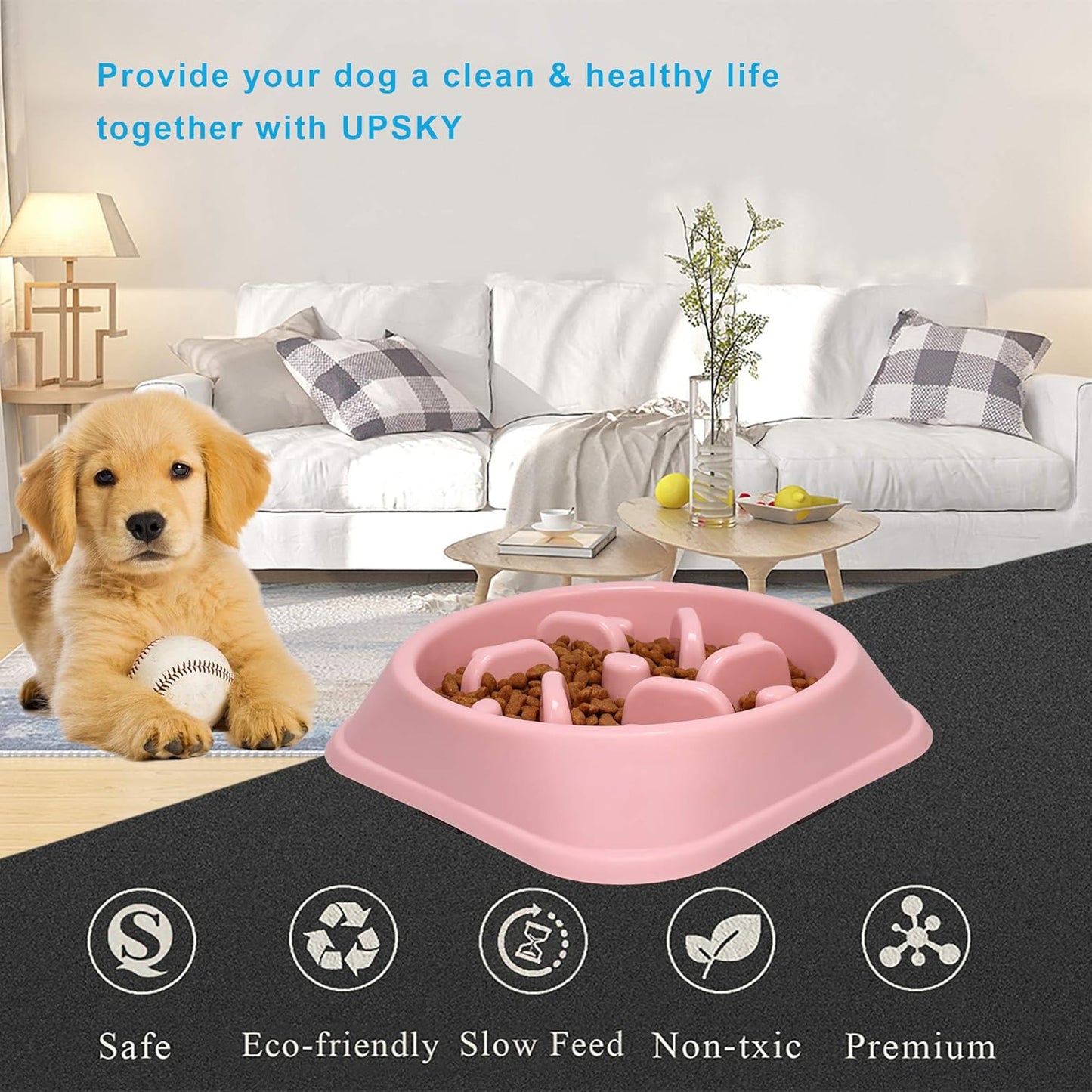 UPSKY Slow Feeder Small Dog Bowl - Anti-Slip Puzzle Bowl Feeder, Interactive Bloat Stop, Anti-Choking