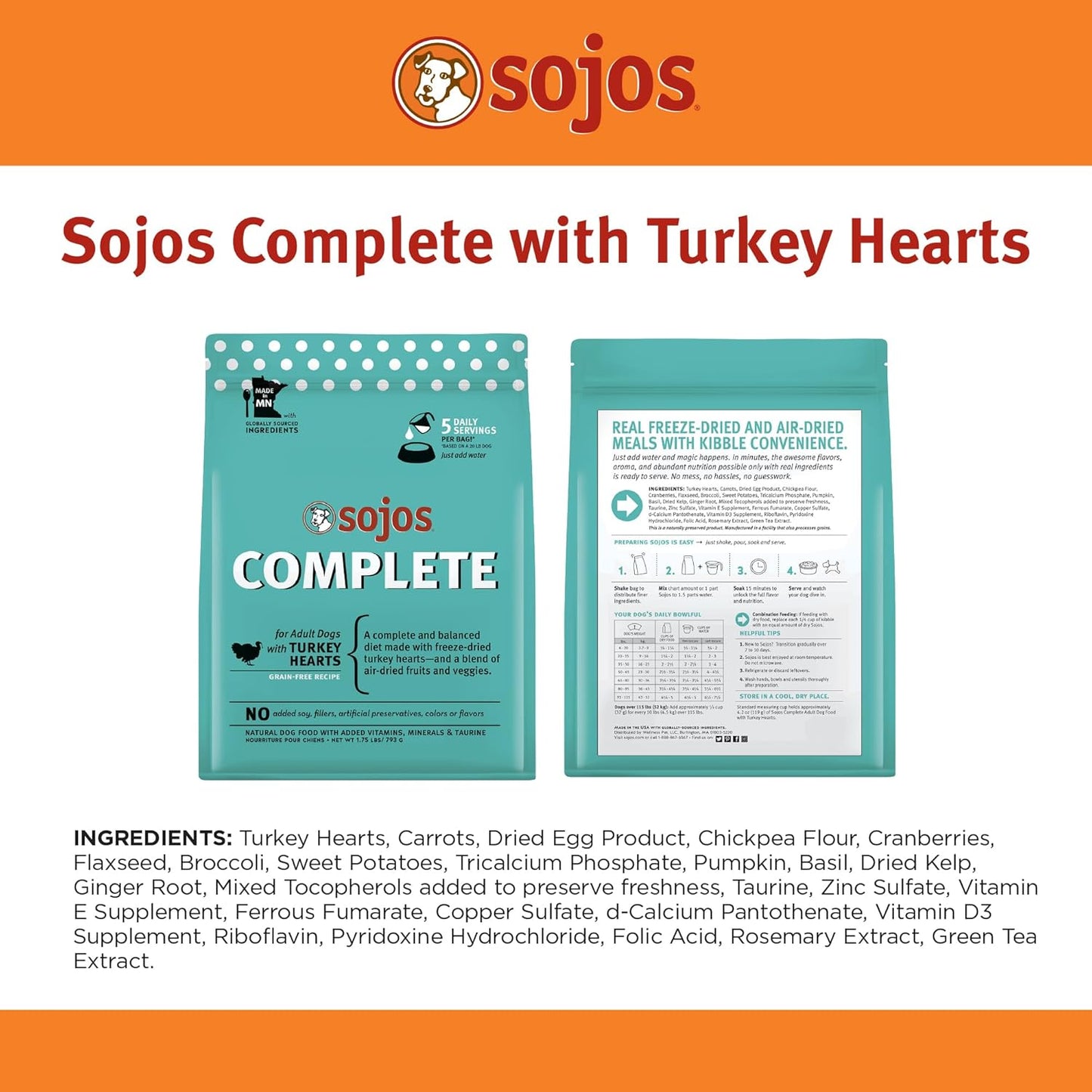 Sojos Natural Pet Food Complete Turkey Recipe Dehydrated Dog Food, 7 lb, Blue
